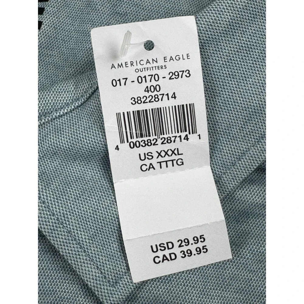 American Eagle Outfitters Mens Blue Gray Polo Shirt Size XXXL‎ Tall NWT